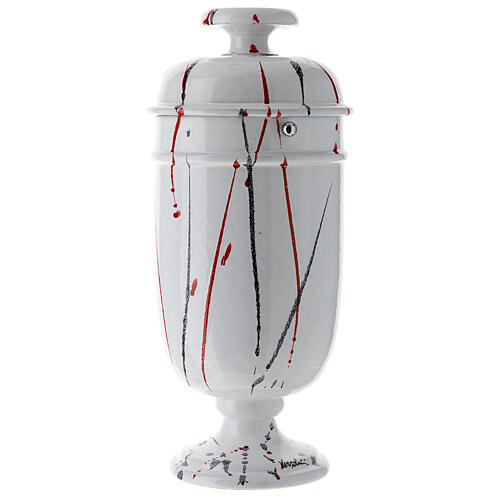 Cremation urn in ceramic, drops of colour on white 3