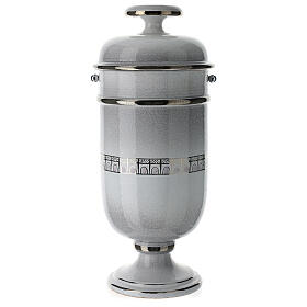 Cremation urn in ceramic, pearl and platinum colour