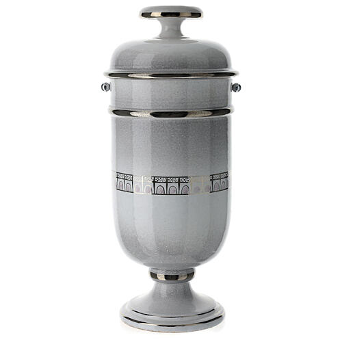 Cremation urn in ceramic, pearl and platinum colour 1