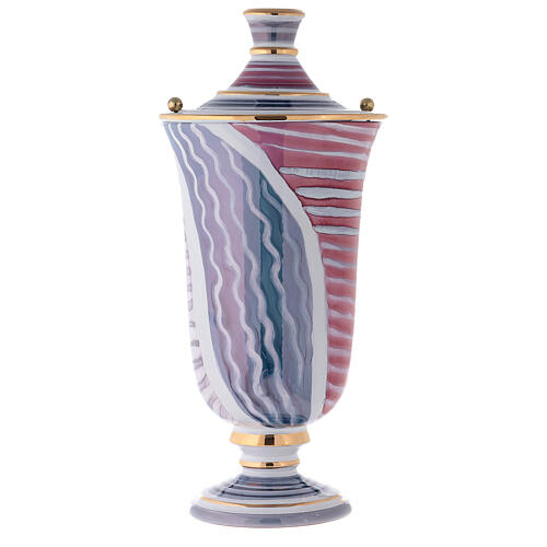 Cremation urn in ceramic, white with pattern 1