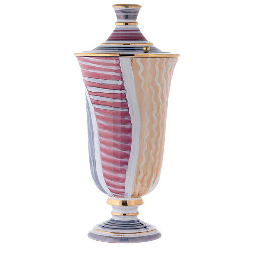 Cremation urn in ceramic, white with pattern 3
