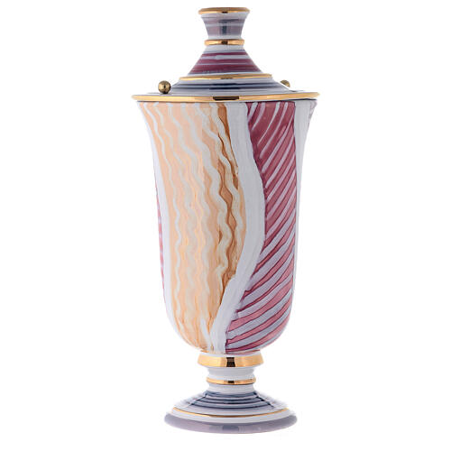Cremation urn in ceramic, white with pattern 5