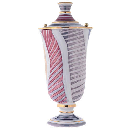 Cremation urn in ceramic, white with pattern 6