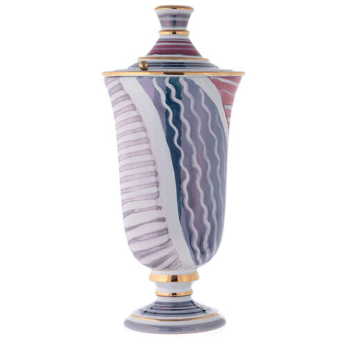 Cremation urn in ceramic, white with pattern 7