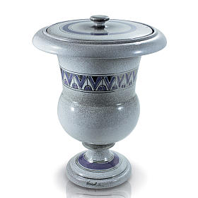 Cremation urn in ceramic, pearl with platinum