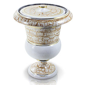 Cremation urn in ceramic, gold white colour