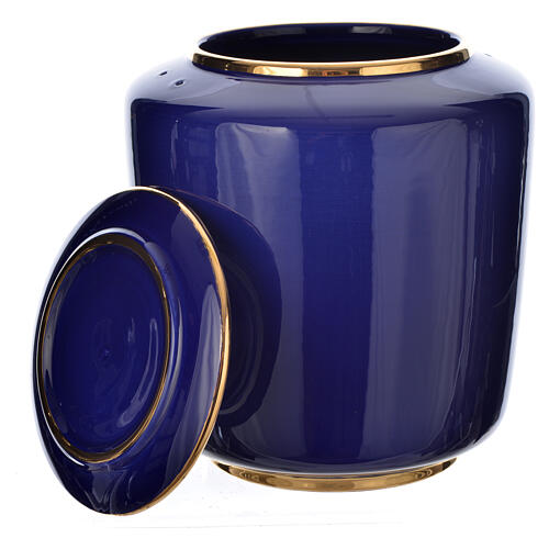 Urna cinerária porcelana esmaltada modelo Blu Oro 2