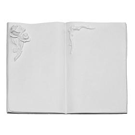 Grabschild Buch mit zwei Rosen weiße Kunstmarmor