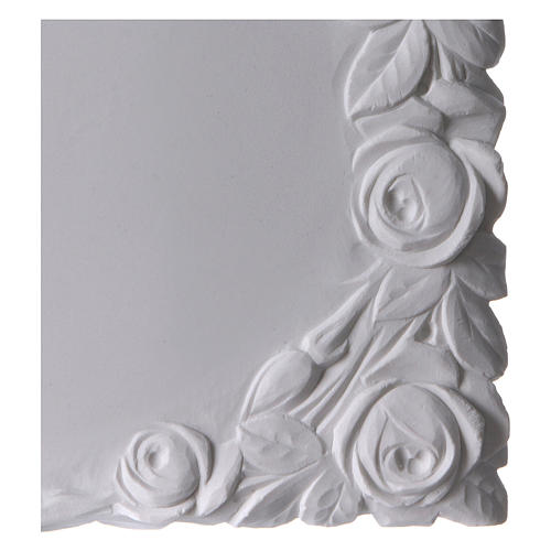 Buch Grabschild mit Rosen weiße Kunstmarmor 2
