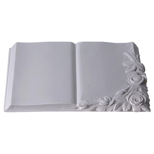 Buch Grabschild mit Rosen weiße Kunstmarmor 3