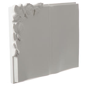 Grabschild Buch mit Rosen weiße Kunstmarmor