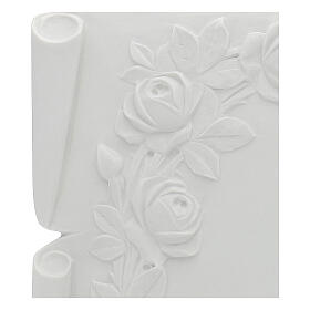 Grabschild Pergament mit Rosen weiße Kunstmarmor