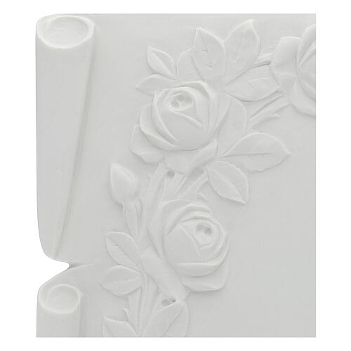 Grabschild Pergament mit Rosen weiße Kunstmarmor 2