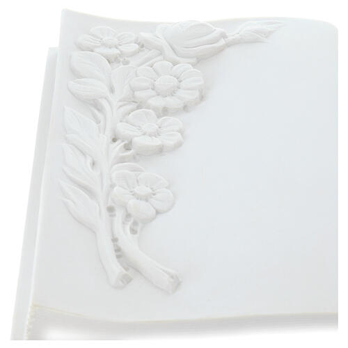 Grabschild mit Blumen weiße Kunstmarmor 3