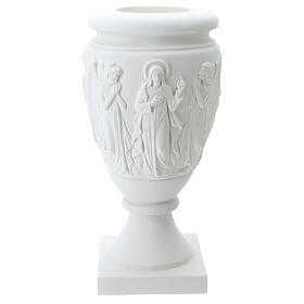Flower vase in reconstituted marble, scene with angels and Chris