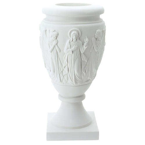 Flower vase in reconstituted marble, scene with angels and Chris 1