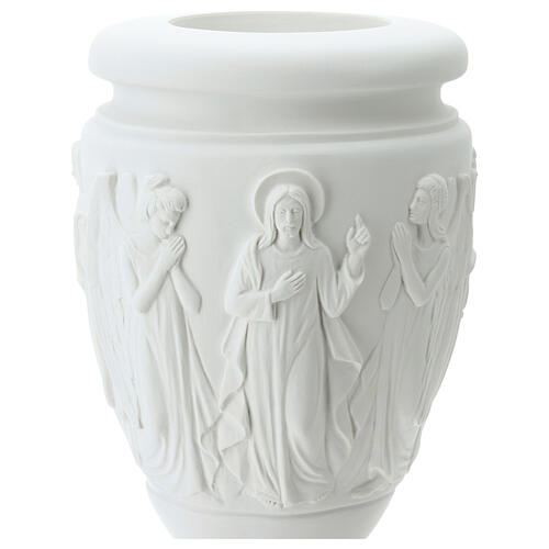 Flower vase in reconstituted marble, scene with angels and Chris 2