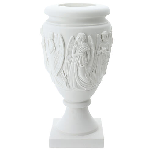Flower vase in reconstituted marble, scene with angels and Chris 3