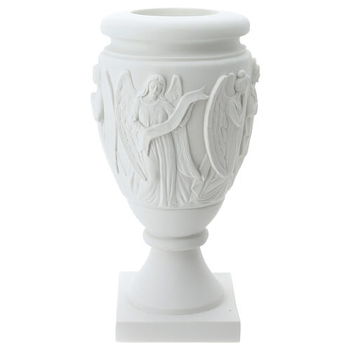 Flower vase in reconstituted marble, scene with angels and Chris 4