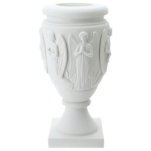 Flower vase in reconstituted marble, scene with angels and Chris 5