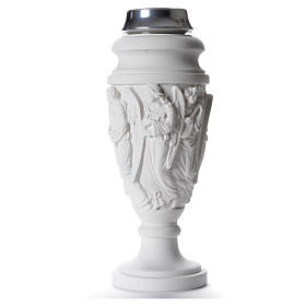 Flower vase in reconstituted marble, scene with Christ and angel