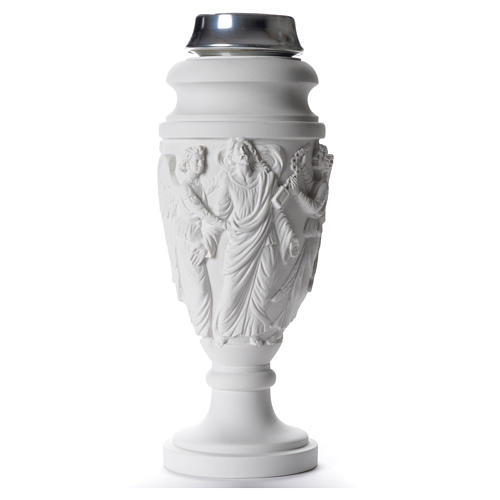 Flower vase in reconstituted marble, scene with Christ and angel 1