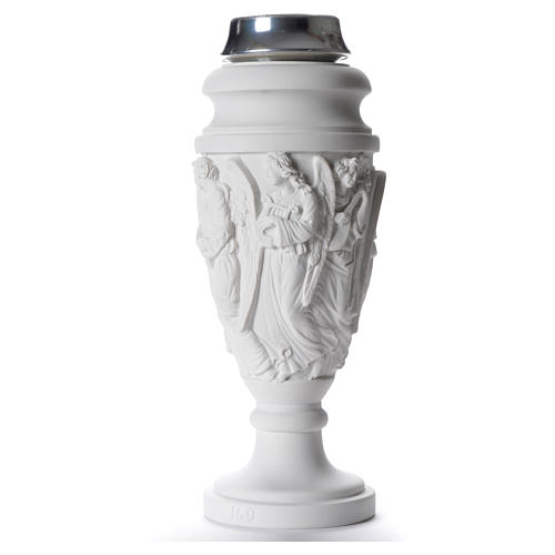 Flower vase in reconstituted marble, scene with Christ and angel 2