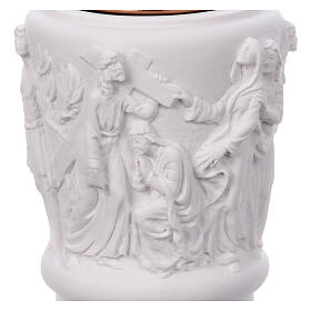 Flower vase in reconstituted marble, Christ carrying cross