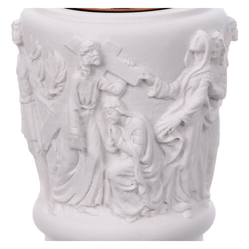 Flower vase in reconstituted marble, Christ carrying cross 2