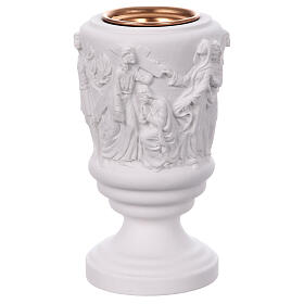 Vase funéraire à fleurs Christ avec croix marbre synthétique