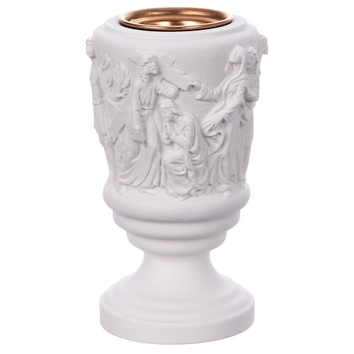 Vase funéraire à fleurs Christ avec croix marbre synthétique 1