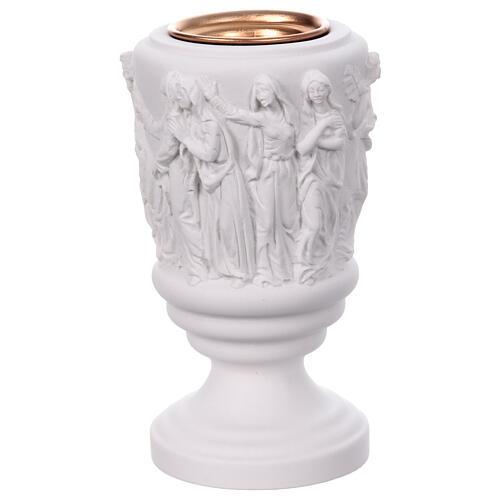 Flower vase in reconstituted marble, Christ carrying cross 3