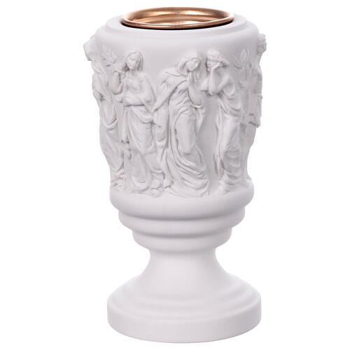 Flower vase in reconstituted marble, Christ carrying cross 4