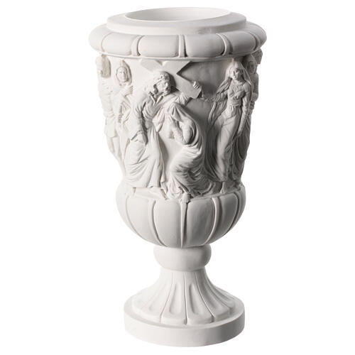 Flower vase in reconstituted marble, Christ and cross 1