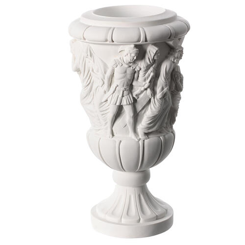 Flower vase in reconstituted marble, Christ and cross 3