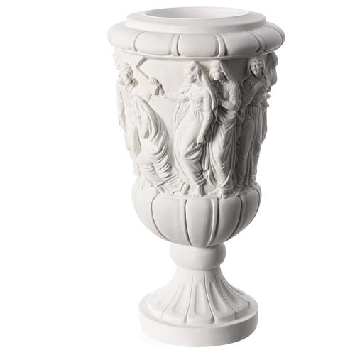 Flower vase in reconstituted marble, Christ and cross 5