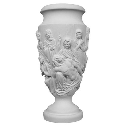 Flower vase in reconstituted marble with scene with Jesus 1