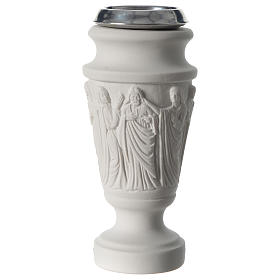 Flower vase in reconstituted marble, scene with Jesus