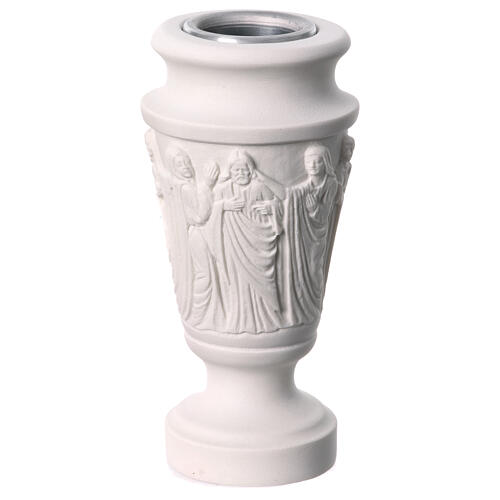 Flower vase in reconstituted marble, scene with Jesus 5