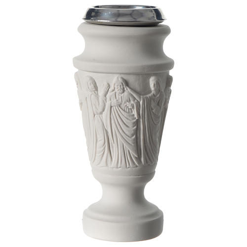 Flower vase in reconstituted marble, scene with Jesus 1