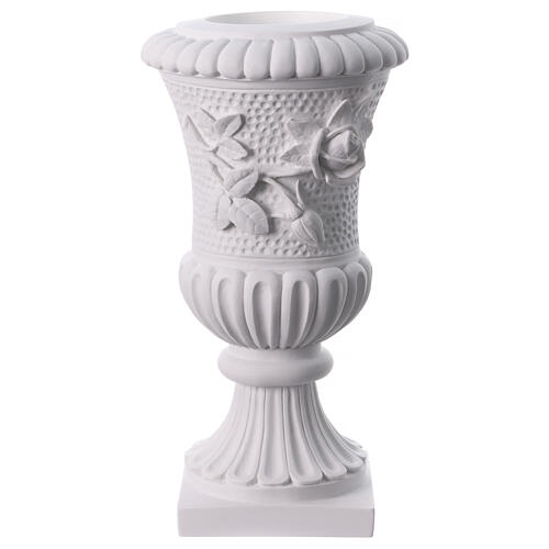 Vase sur pied pour tombe roses marbre synthétique 1