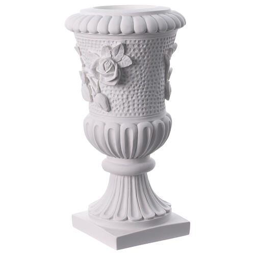 Vase sur pied pour tombe roses marbre synthétique 3