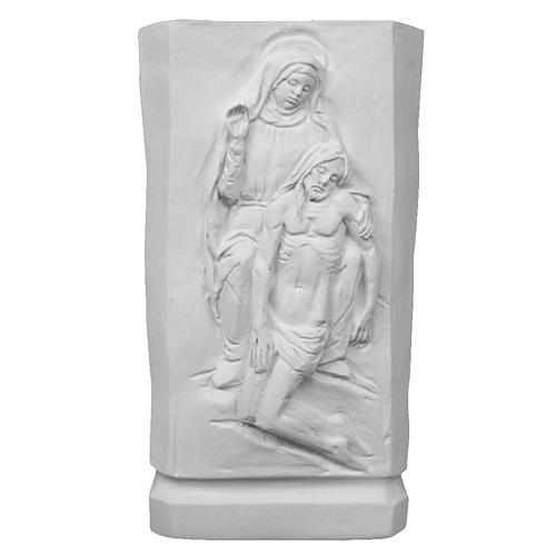 Búcaro Jarrón mármol reconstituido escena Virgen María Jesú 1