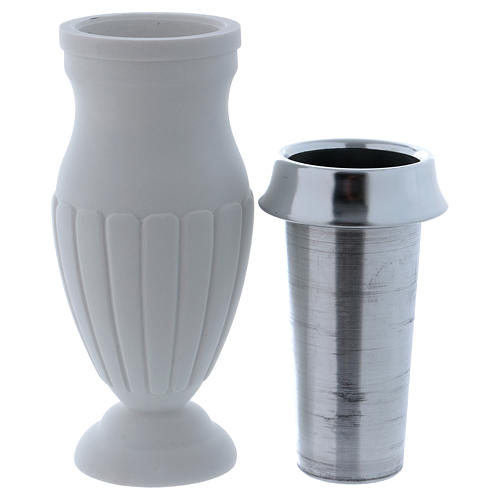 Vase pour tombe en marbre synthétique blanc 2