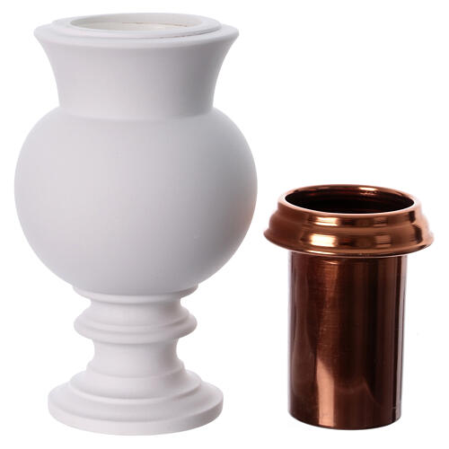 Vase rond pour tombe en marbre synthétique blanc 2