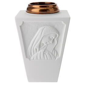 Flower vase with praying Mary in reconstituted marble
