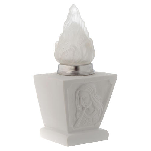 Light holder for cemetery, in reconstituted white marble, Jesus 2
