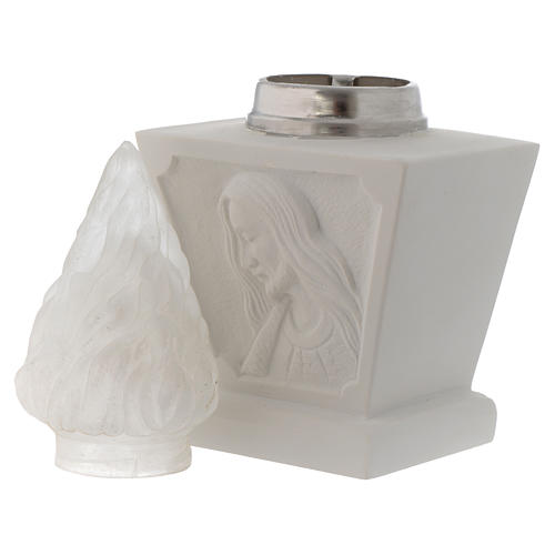 Light holder for cemetery, in reconstituted white marble, Jesus 4