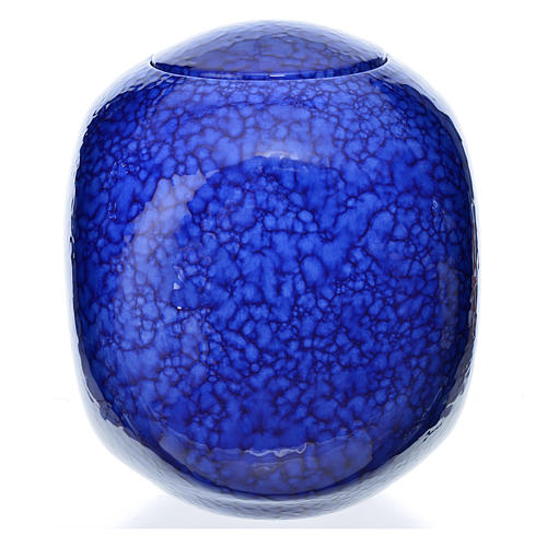 Cremation urn, square in enamelled porcelain, Blue Murano model 2