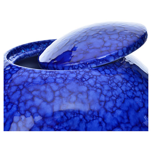 Cremation urn, square in enamelled porcelain, Blue Murano model 3